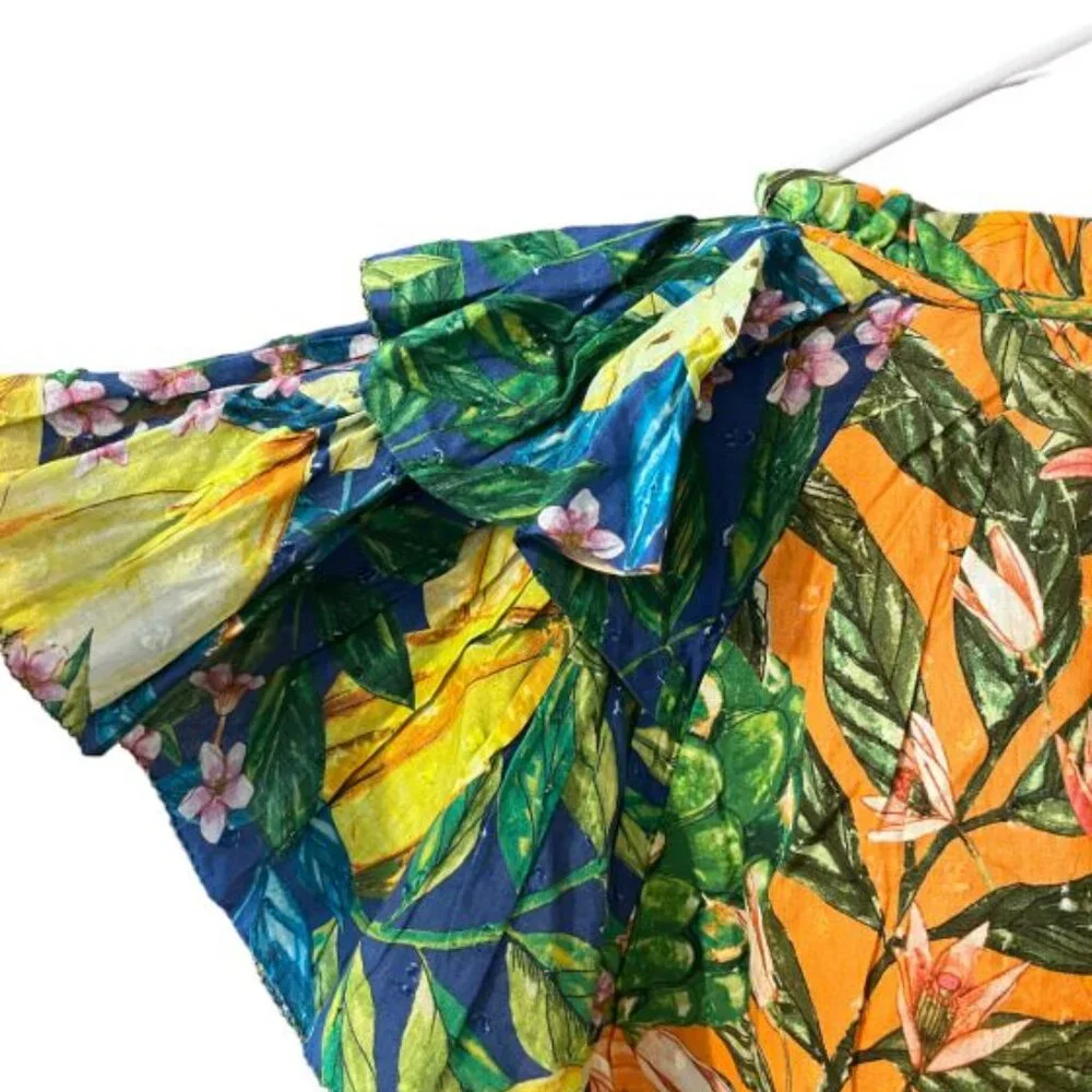 NWOT FARM RIO Caipirinha flutter sleeve blouse tropical design size M - Picture 4 of 6
